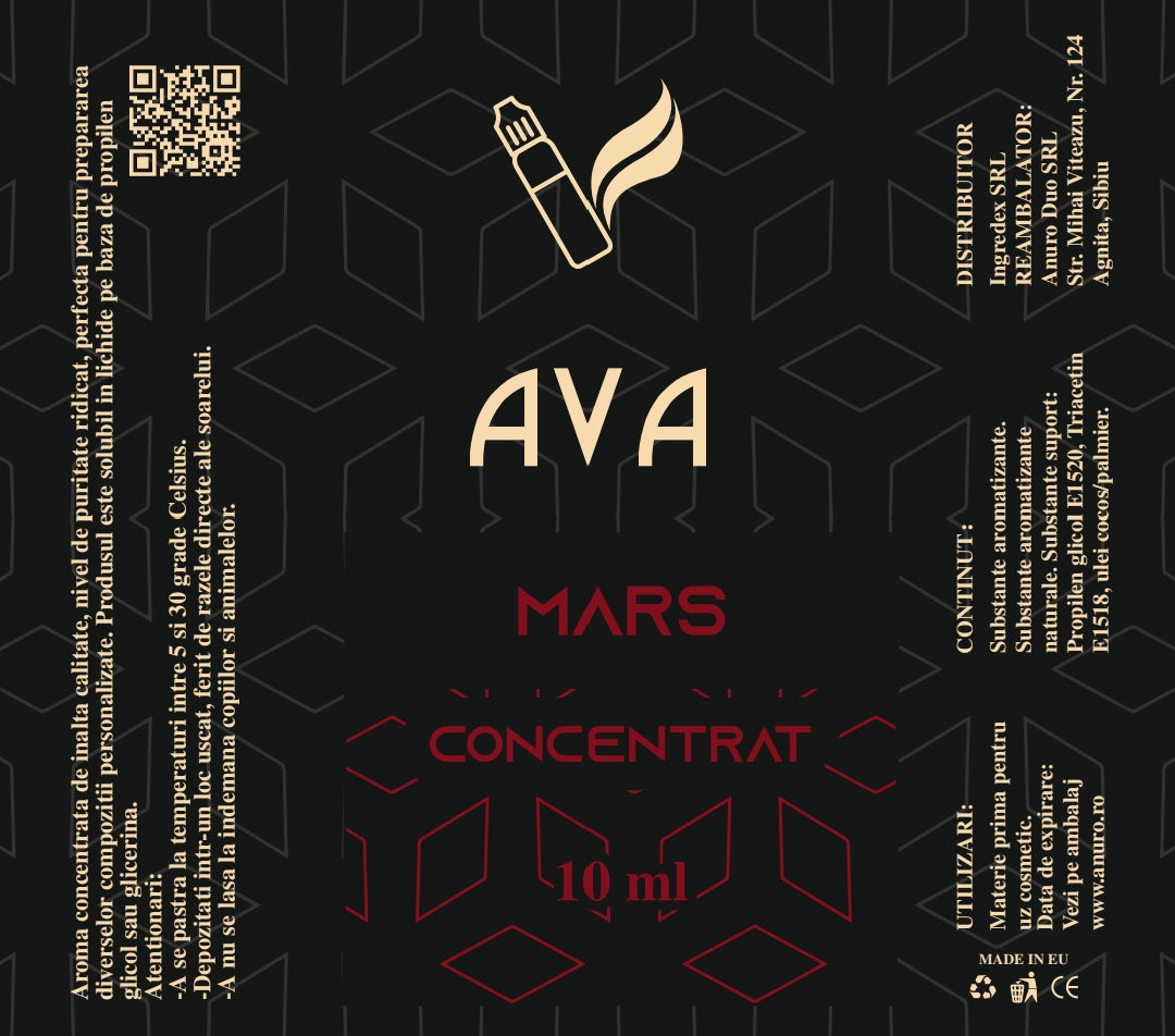 Descoperă Aroma Mars Type, o esență alimentară concentrată care reproduce combinația clasică de ciocolată, caramel și alune. Ideală pentru deserturi, prăjituri, creme, înghețată sau băuturi aromate, această aromă oferă gustul iconic într-un format concentrat și ușor de folosit.